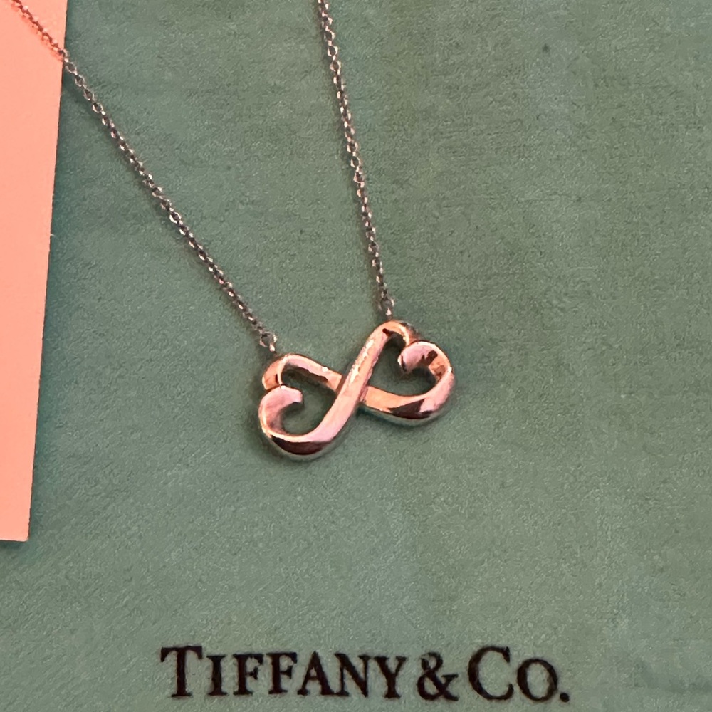 TIFFANY & CO. Double Loving Heart Infinity Chain Necklace Silver 18”